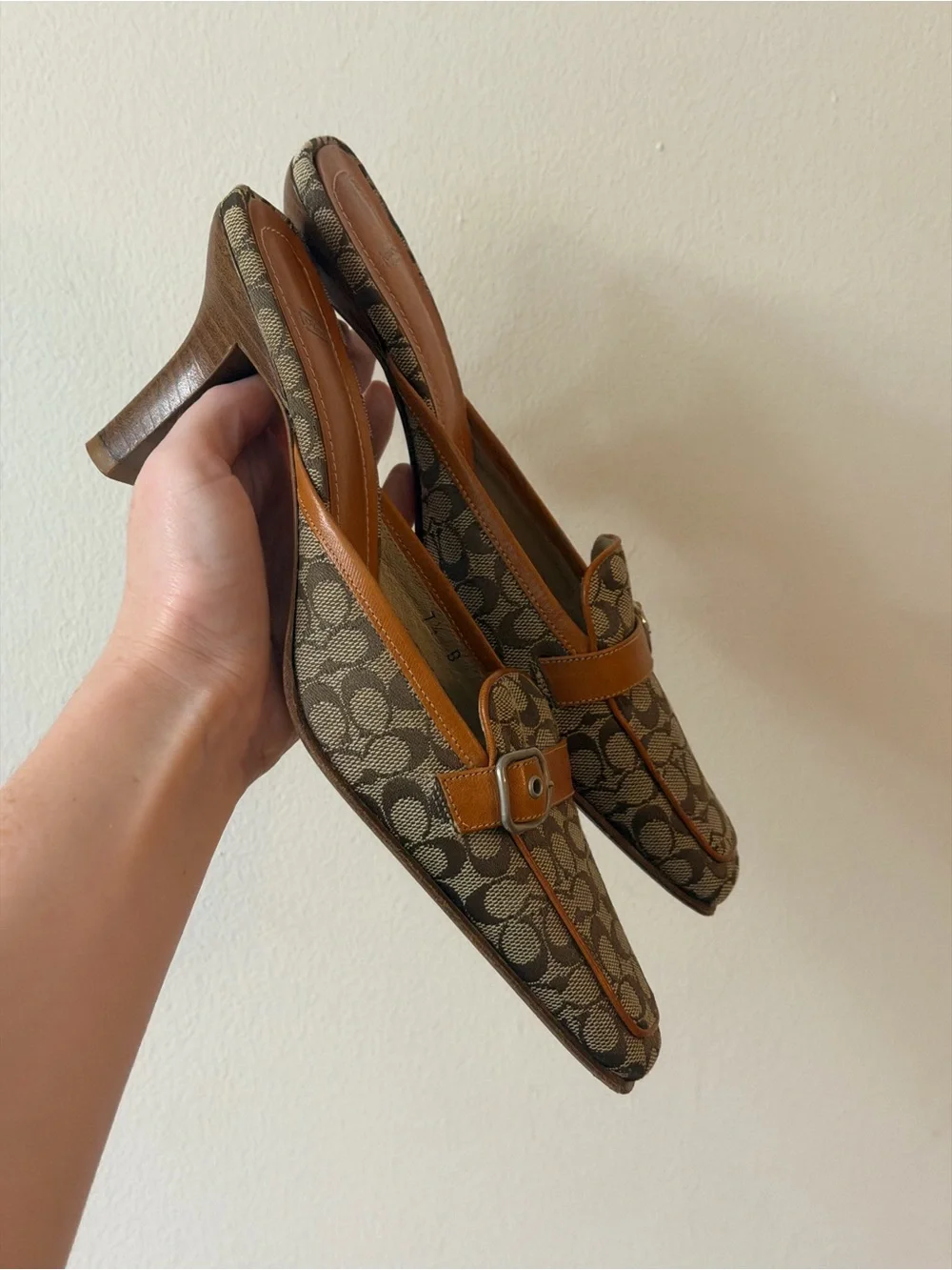 Coach Brown Signature Canvas Mule with Tan Leather Trim
